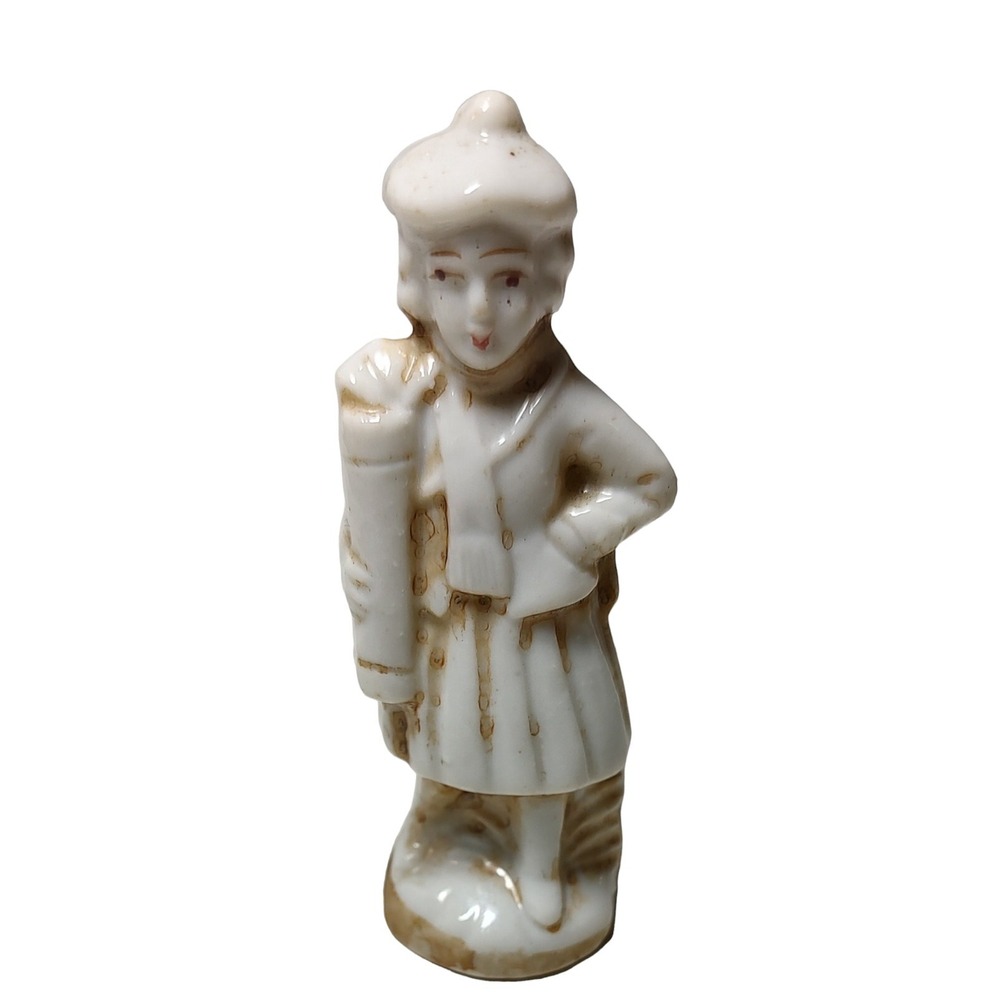 Vintage Porcelain White Miniature Figurine Woman Skirt Hat 3.25 in Made in Japan